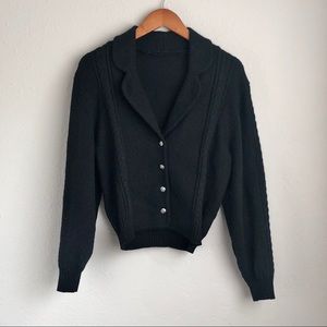 Vintage black wool and knit cardigan